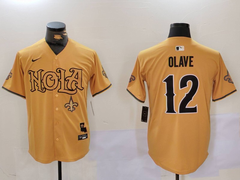 Men New Orleans Saints 12 Olave Yellow Joint Name 2024 Nike Limited NFL Jersey style 9122